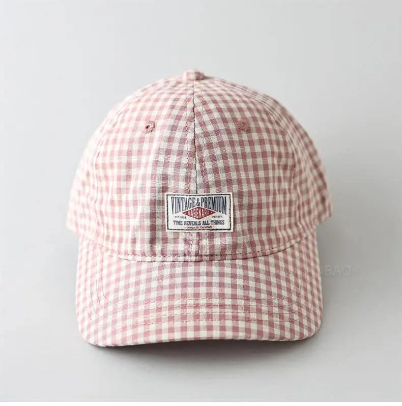Men's Pink Checkered Baseball Cap with Duck Tongue Label — feature 5