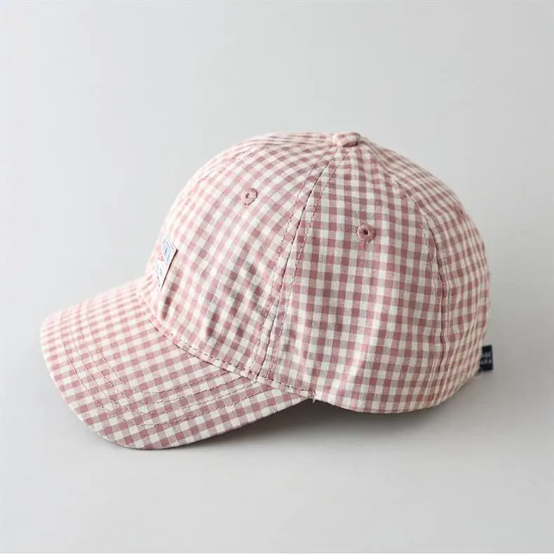 Men's Pink Checkered Baseball Cap with Duck Tongue Label — feature 6