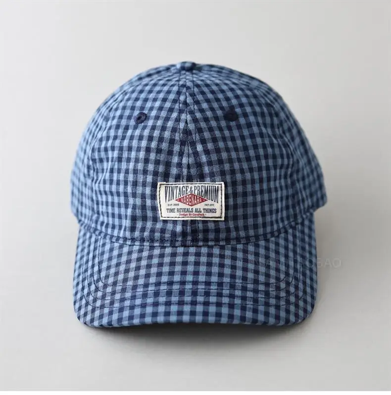 Men's Pink Checkered Baseball Cap with Duck Tongue Label — feature 7