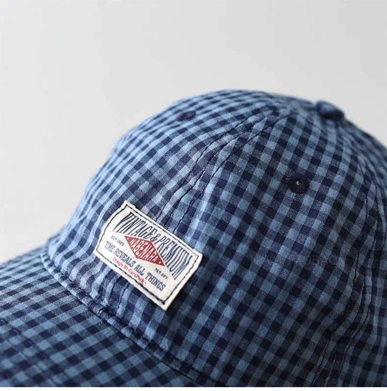 Men's Pink Checkered Baseball Cap with Duck Tongue Label — feature 9