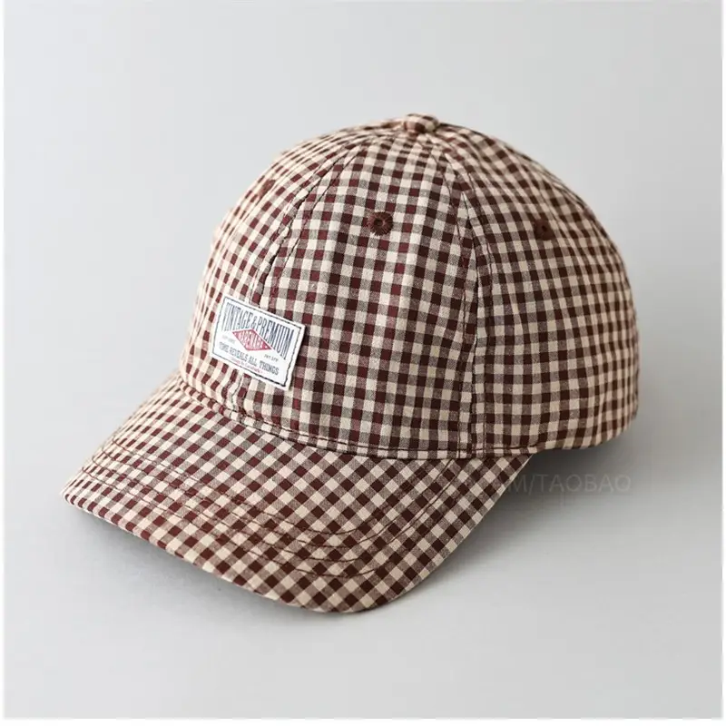 Men's Pink Checkered Baseball Cap with Duck Tongue Label - Image 2