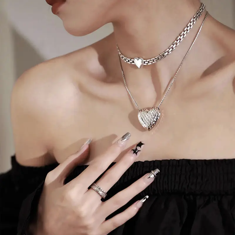 Women's Heart Charm Necklace with Silver Chain & Clavicle - Image 3