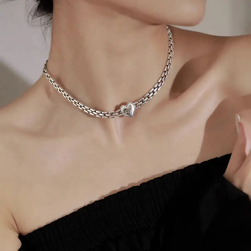 Women's Heart Charm Necklace with Silver Chain & Clavicle - Image 5