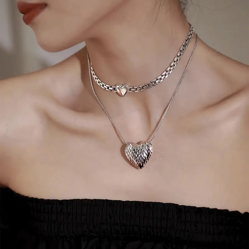 Women's Heart Charm Necklace with Silver Chain & Clavicle — feature 2