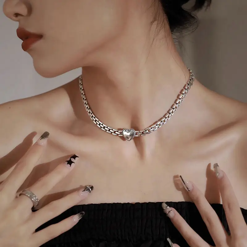 Women's Heart Charm Necklace with Silver Chain & Clavicle — feature 4