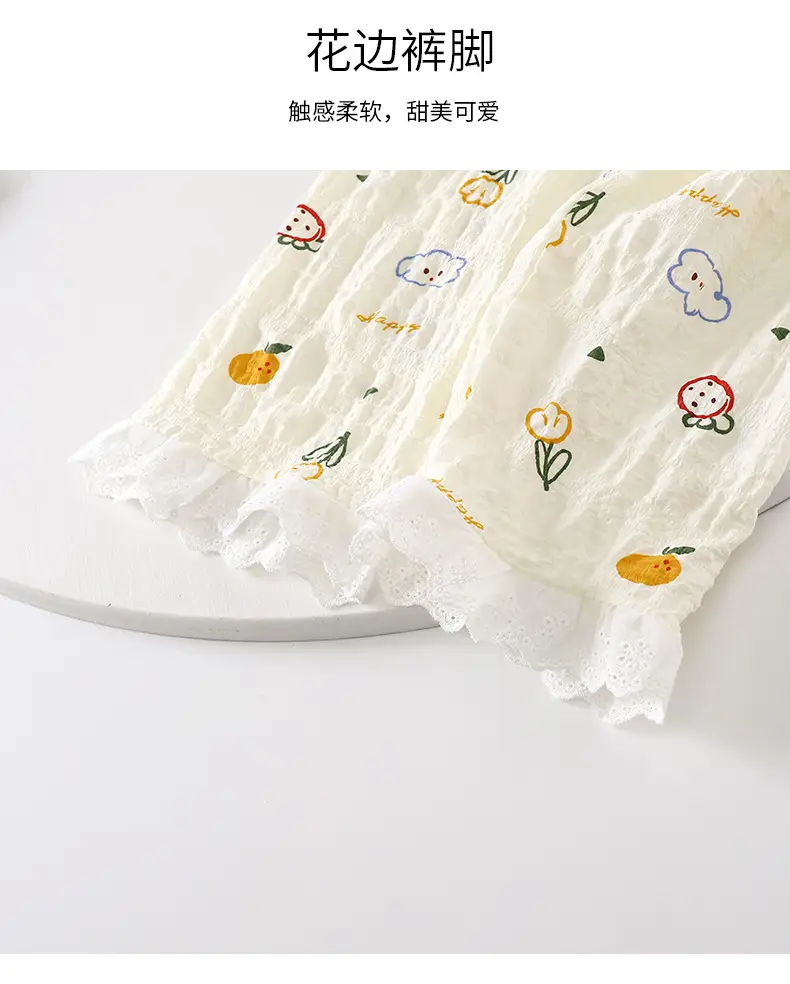 Girls' Pajamas Summer Children's Nine-Quarter Sleeve Thin Lace Home Clothes Baby Girl's Time Cotton Korean Style Air-Conditioned Clothes Suit — feature 19