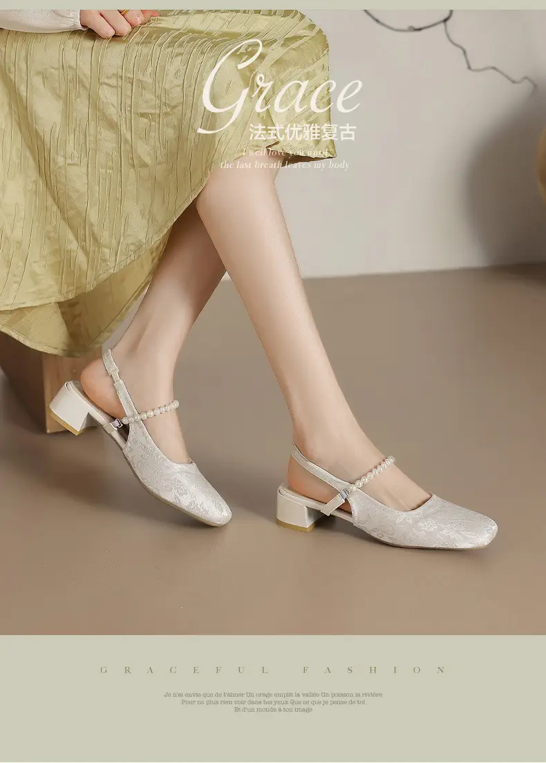 National Style Thick Heel Square-toe Single-layer Shoes Women's 2025 New Summer Fairy Style Chinese Embroidered Pearl Middle Heel Baotou Sandals — feature 1