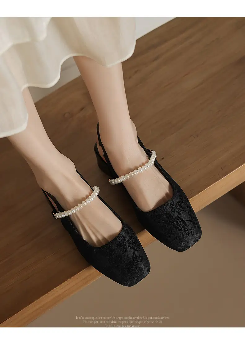 National Style Thick Heel Square-toe Single-layer Shoes Women's 2025 New Summer Fairy Style Chinese Embroidered Pearl Middle Heel Baotou Sandals — feature 10