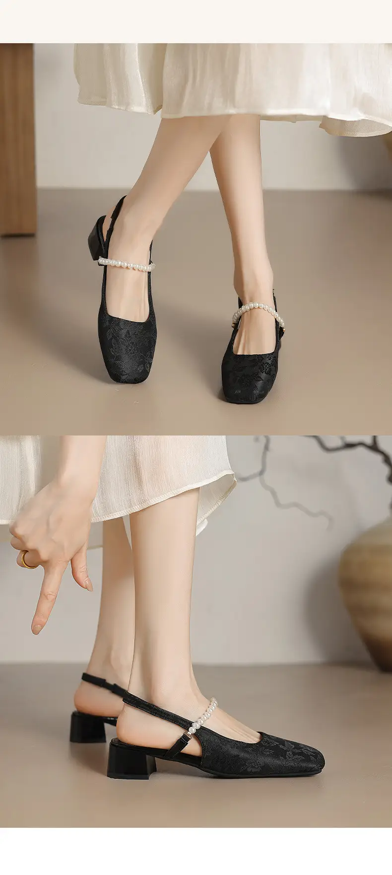 National Style Thick Heel Square-toe Single-layer Shoes Women's 2025 New Summer Fairy Style Chinese Embroidered Pearl Middle Heel Baotou Sandals — feature 11