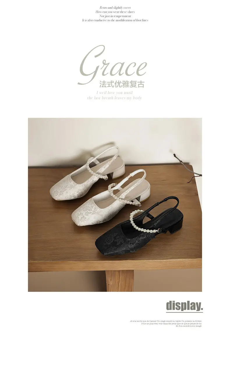 National Style Thick Heel Square-toe Single-layer Shoes Women's 2025 New Summer Fairy Style Chinese Embroidered Pearl Middle Heel Baotou Sandals — feature 13