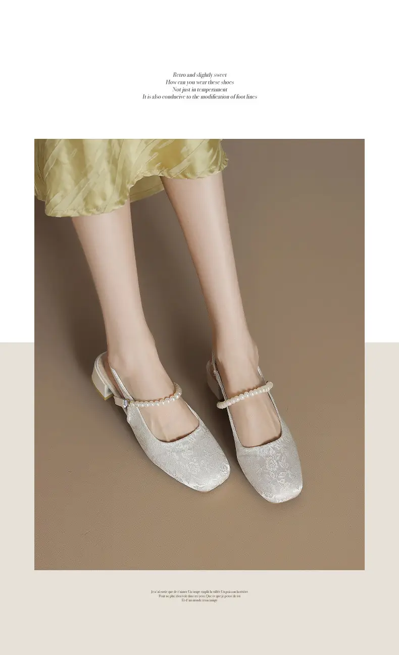 National Style Thick Heel Square-toe Single-layer Shoes Women's 2025 New Summer Fairy Style Chinese Embroidered Pearl Middle Heel Baotou Sandals — feature 2