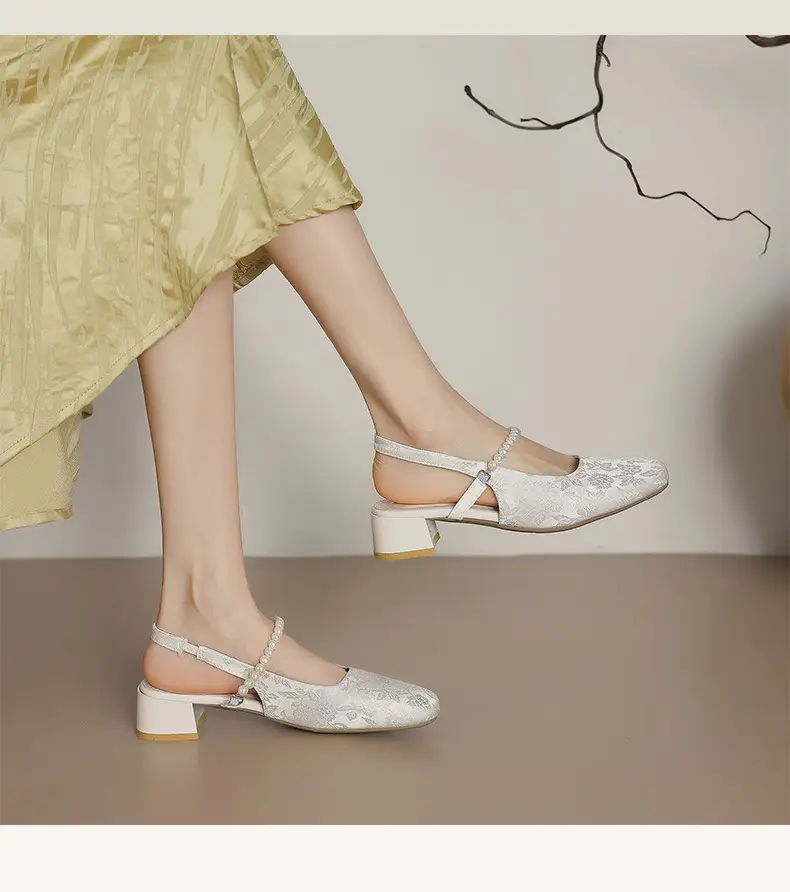 National Style Thick Heel Square-toe Single-layer Shoes Women's 2025 New Summer Fairy Style Chinese Embroidered Pearl Middle Heel Baotou Sandals — feature 6