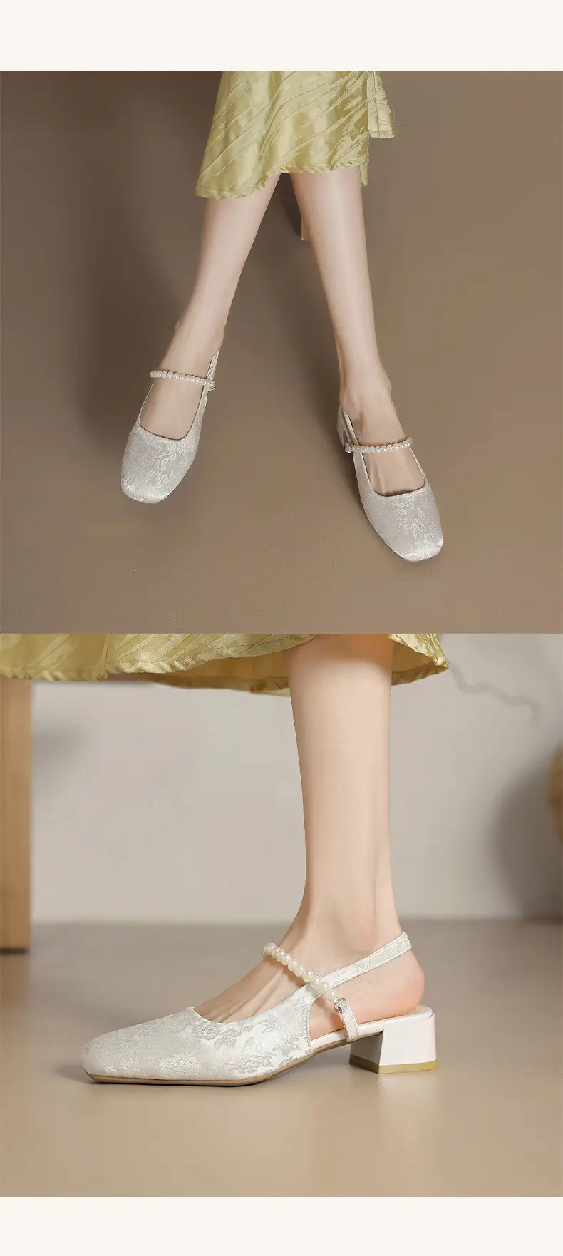 National Style Thick Heel Square-toe Single-layer Shoes Women's 2025 New Summer Fairy Style Chinese Embroidered Pearl Middle Heel Baotou Sandals — feature 7