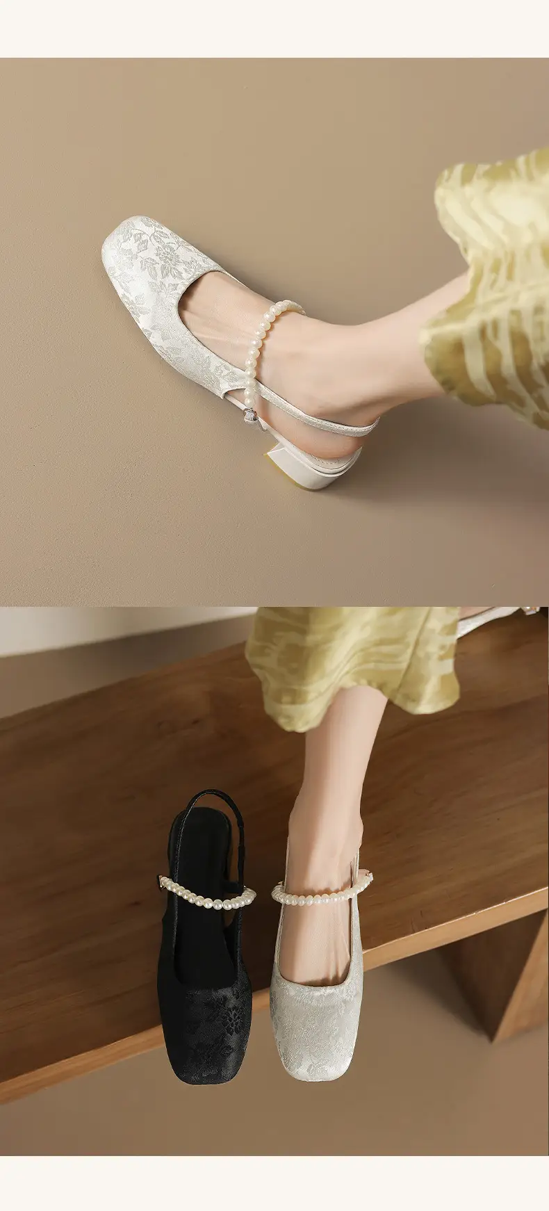 National Style Thick Heel Square-toe Single-layer Shoes Women's 2025 New Summer Fairy Style Chinese Embroidered Pearl Middle Heel Baotou Sandals — feature 8