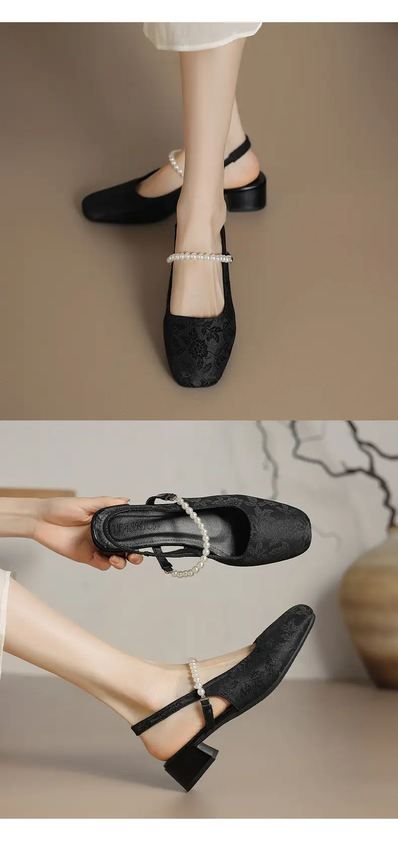 National Style Thick Heel Square-toe Single-layer Shoes Women's 2025 New Summer Fairy Style Chinese Embroidered Pearl Middle Heel Baotou Sandals — feature 9