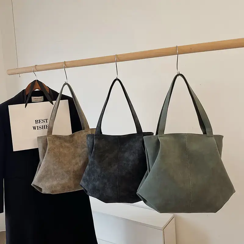 Women's Grey Suede Shoulder Bag Spring 2024 - Image 6
