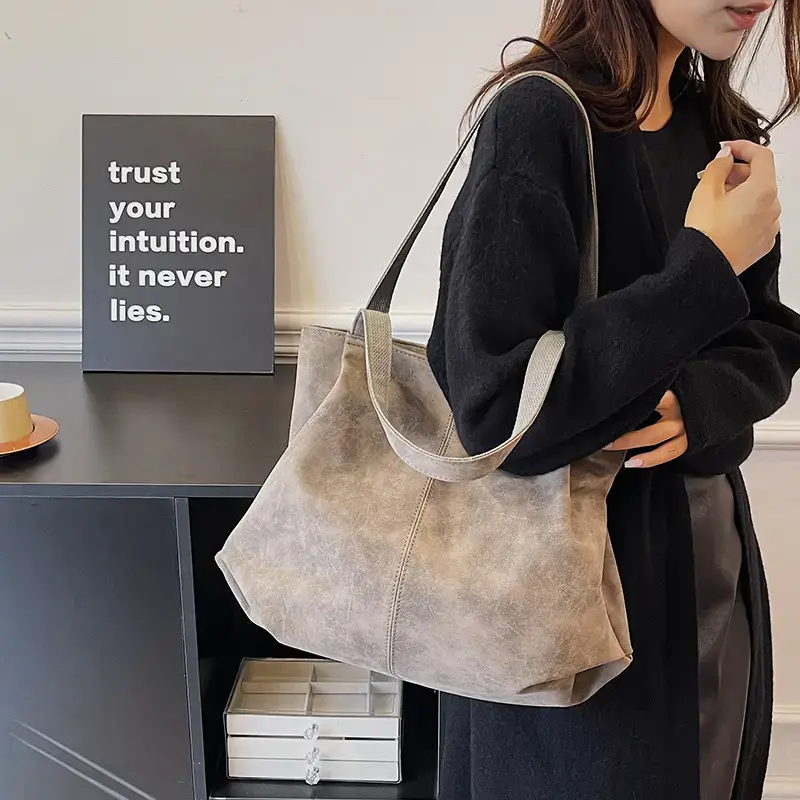 Women's Grey Suede Shoulder Bag Spring 2024 - Image 7