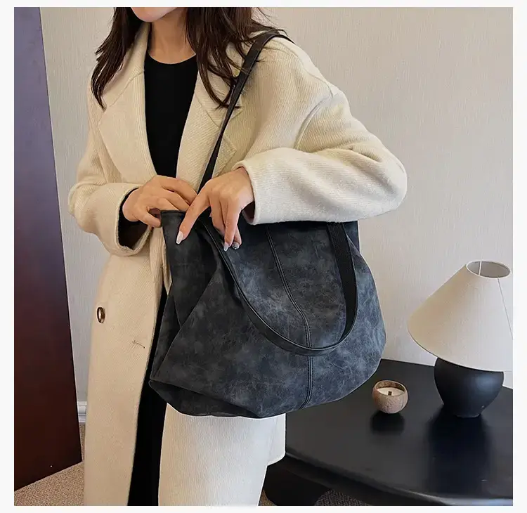 Women's Grey Suede Shoulder Bag Spring 2024 — feature 12