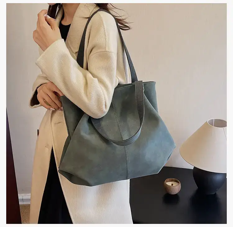 Women's Grey Suede Shoulder Bag Spring 2024 — feature 15