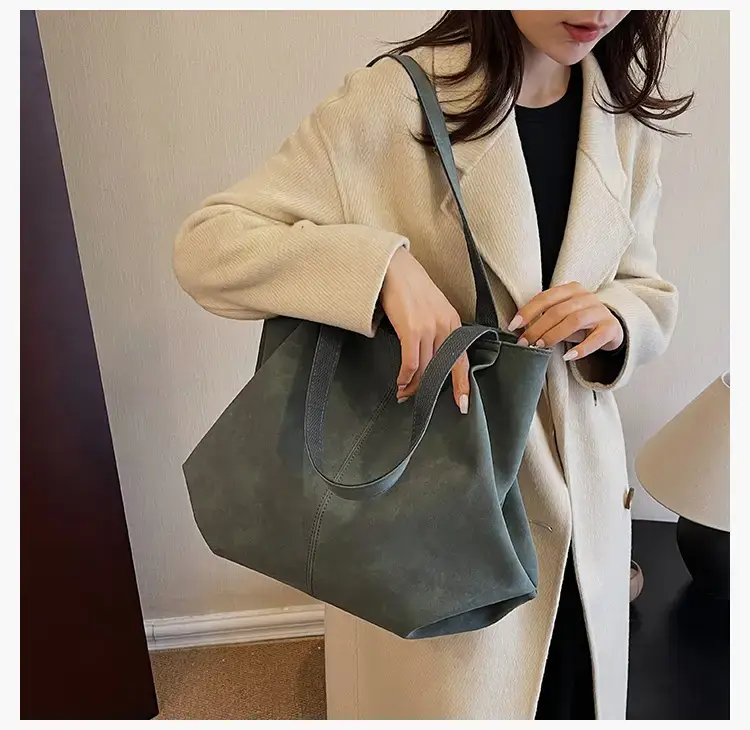 Women's Grey Suede Shoulder Bag Spring 2024 — feature 16