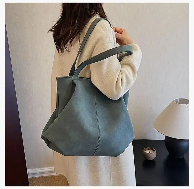 Women's Grey Suede Shoulder Bag Spring 2024 — feature 17