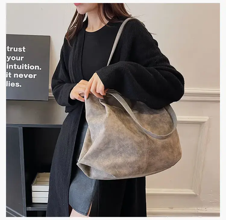 Women's Grey Suede Shoulder Bag Spring 2024 — feature 18