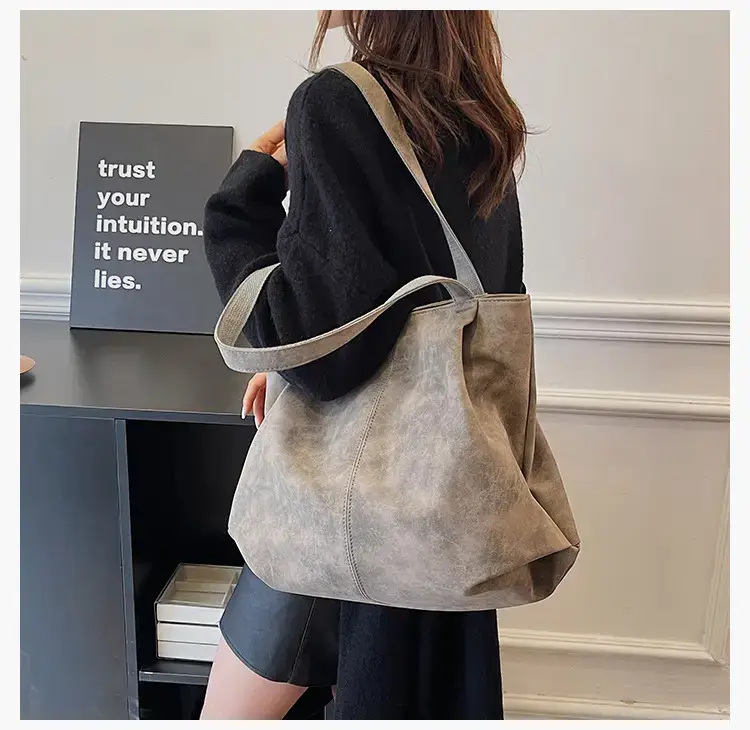 Women's Grey Suede Shoulder Bag Spring 2024 — feature 19