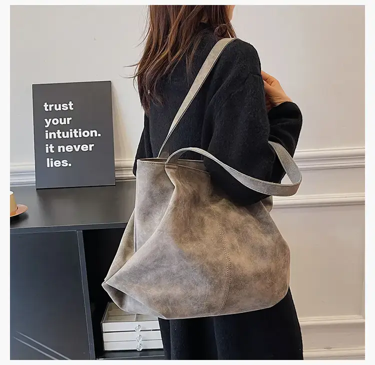 Women's Grey Suede Shoulder Bag Spring 2024 — feature 20