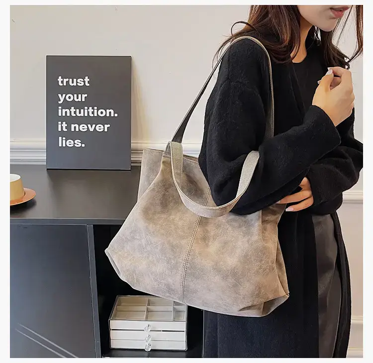 Women's Grey Suede Shoulder Bag Spring 2024 — feature 21
