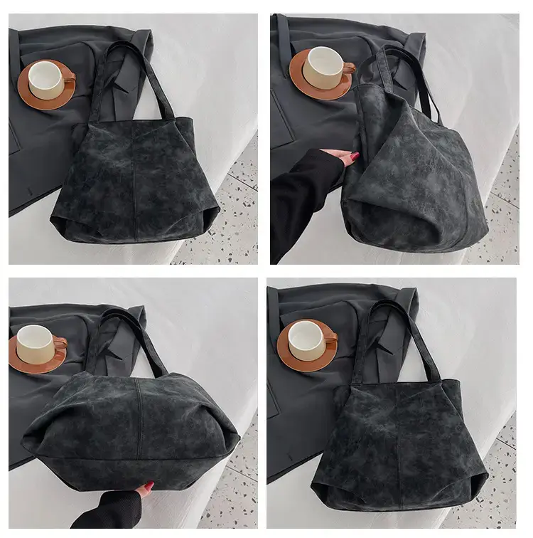 Women's Grey Suede Shoulder Bag Spring 2024 — feature 9
