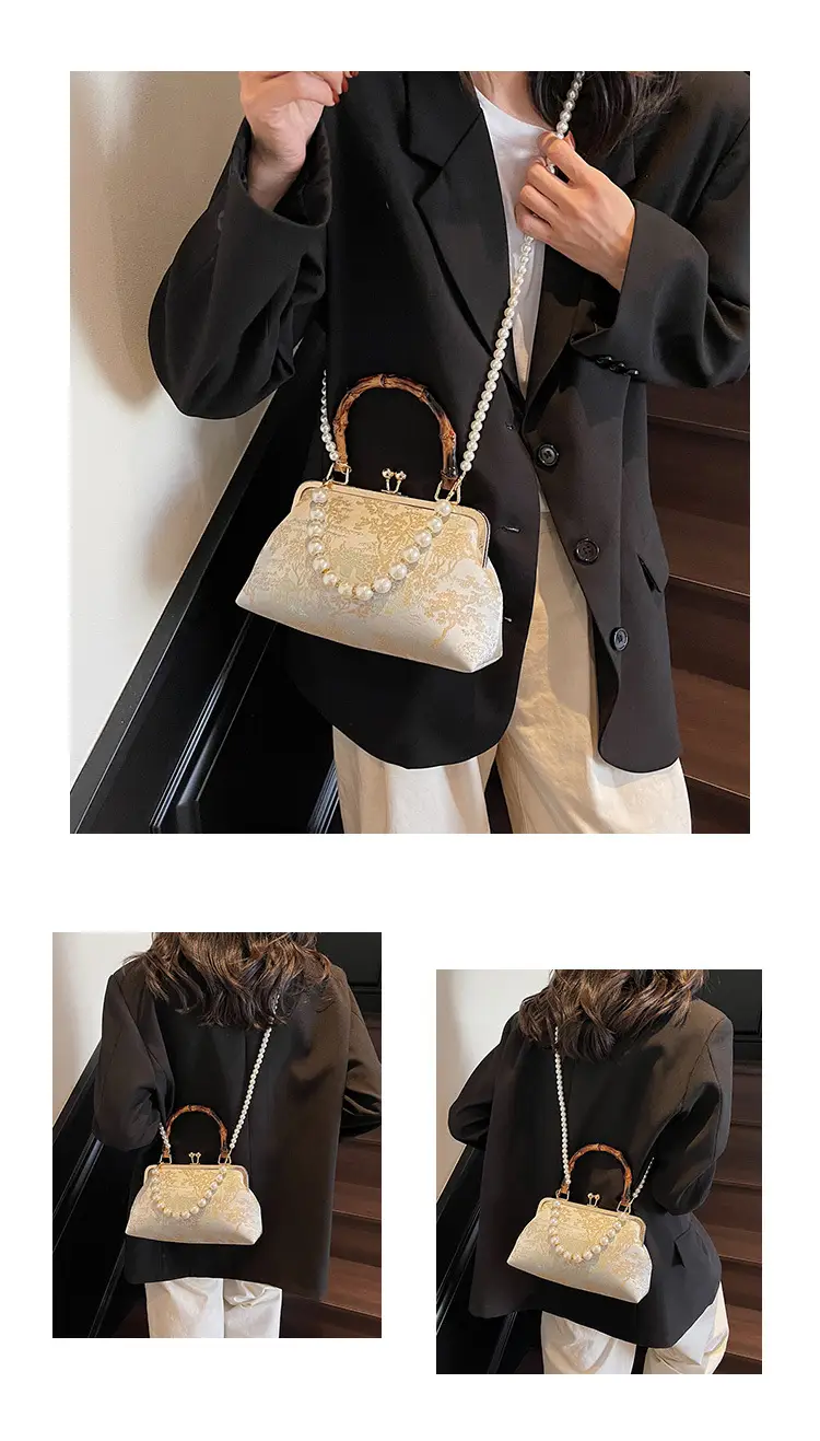 Women's Embroidered Pearl Handbag Antique Style — feature 10