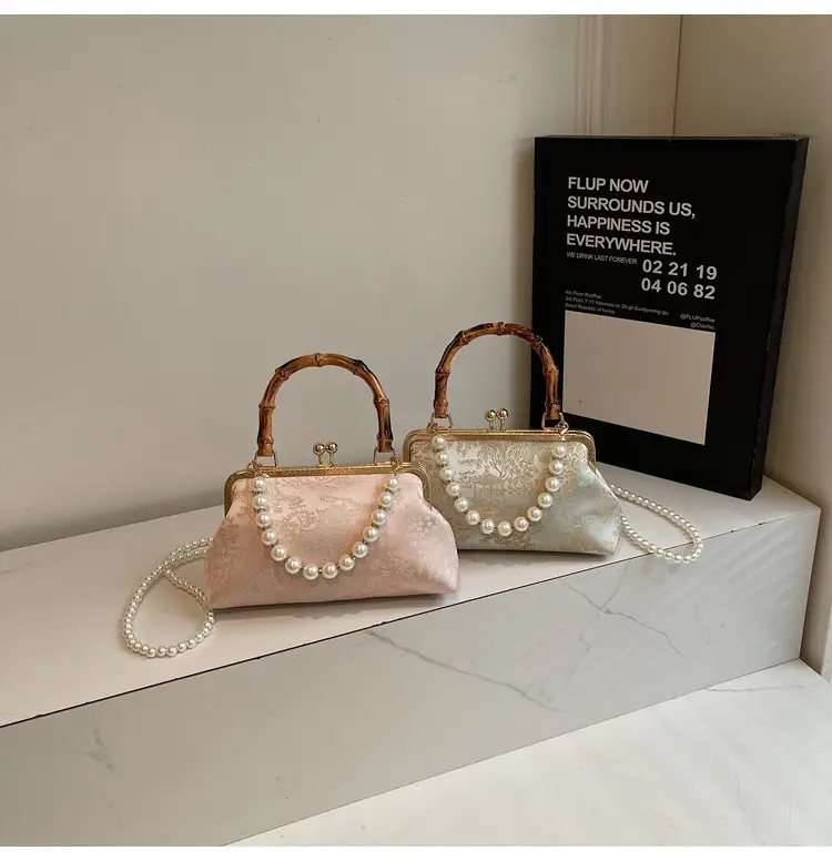 Women's Embroidered Pearl Handbag Antique Style — feature 11