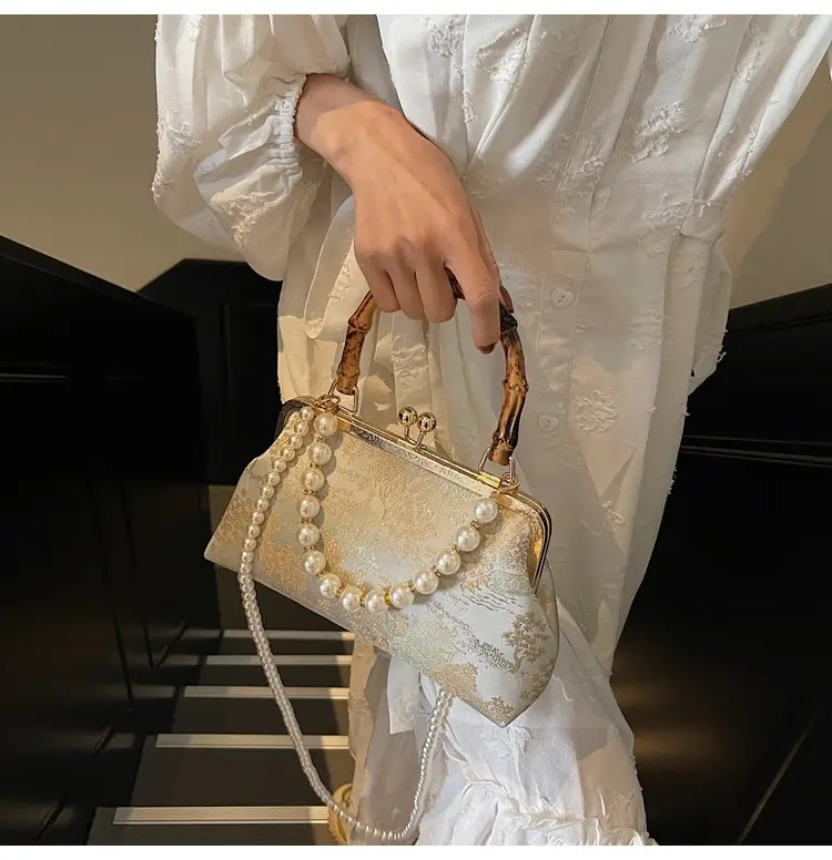 Women's Embroidered Pearl Handbag Antique Style — feature 17