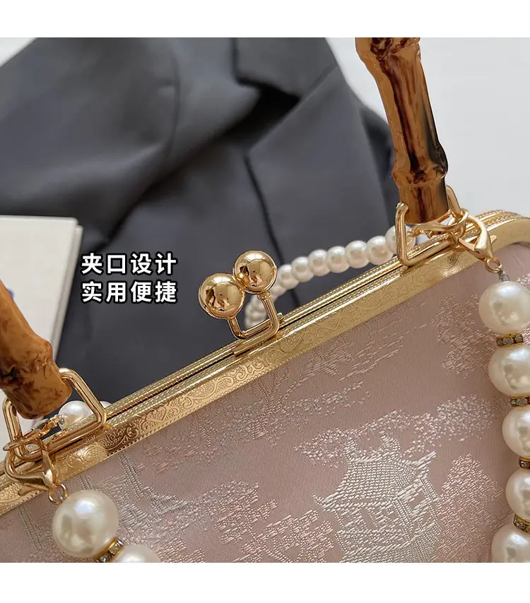 Women's Embroidered Pearl Handbag Antique Style — feature 5