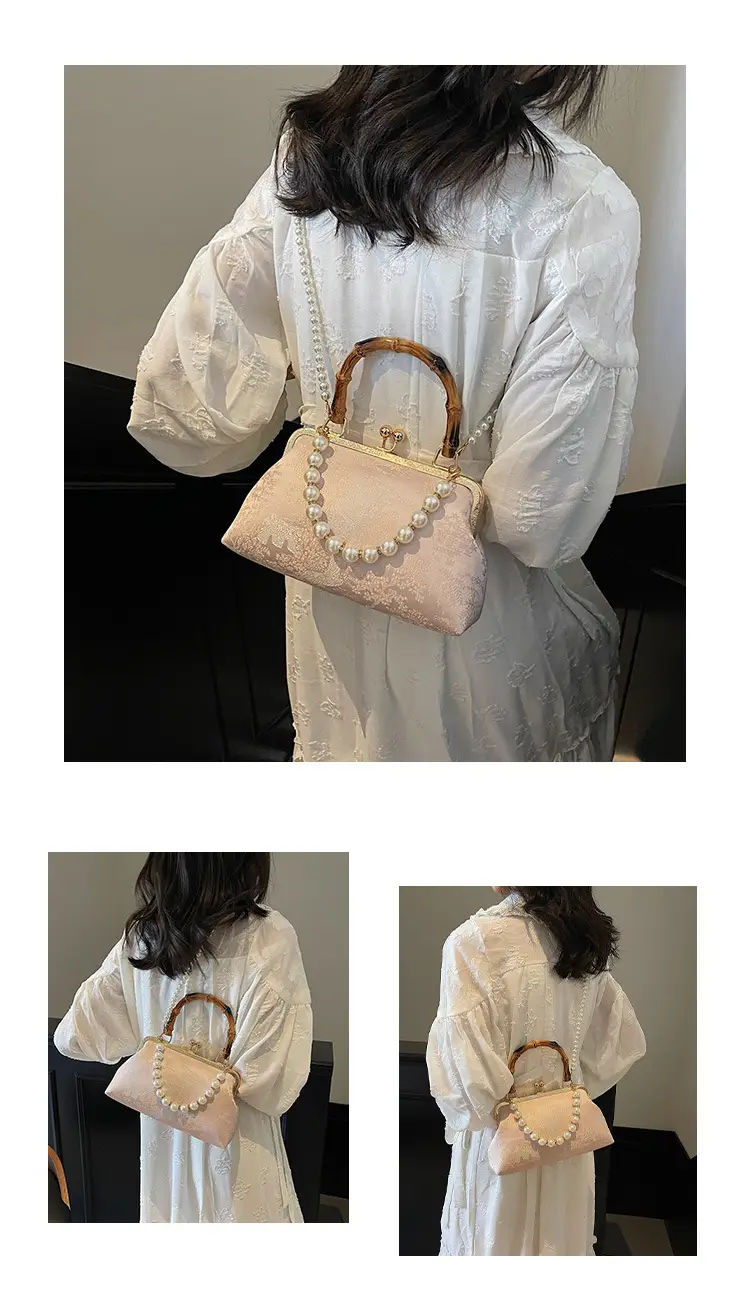 Women's Embroidered Pearl Handbag Antique Style — feature 9
