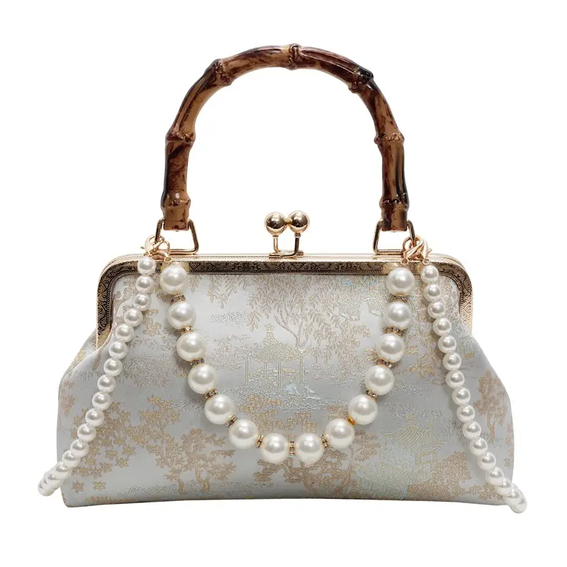 Women's Embroidered Pearl Handbag Antique Style - Image 2