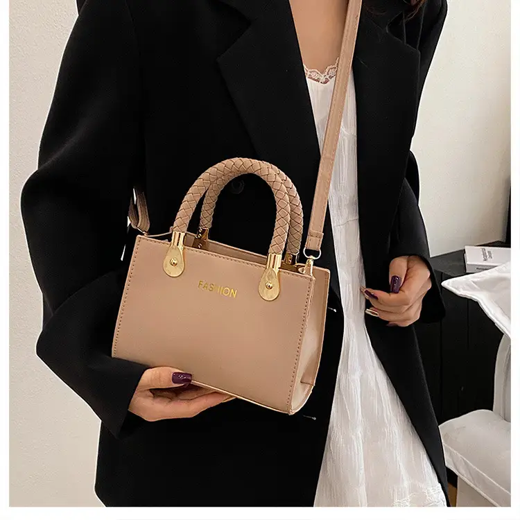 White Texturized Square Handbag with Gold Hardware — feature 20
