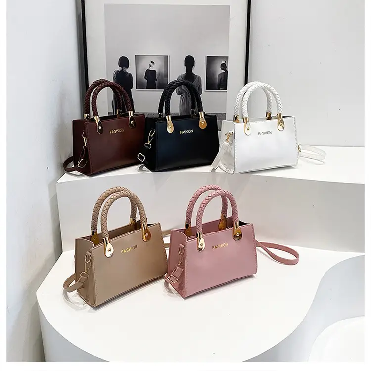 White Texturized Square Handbag with Gold Hardware — feature 26