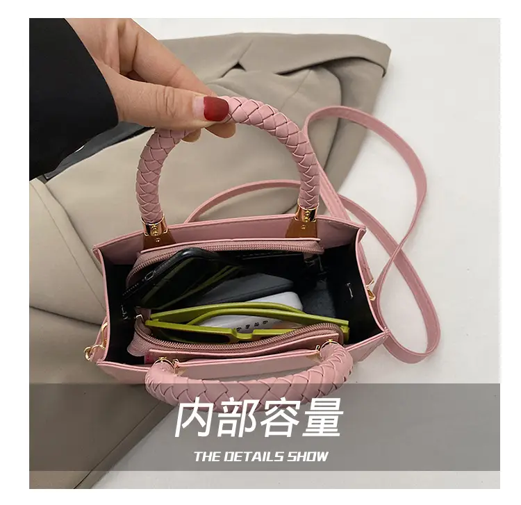 White Texturized Square Handbag with Gold Hardware — feature 4