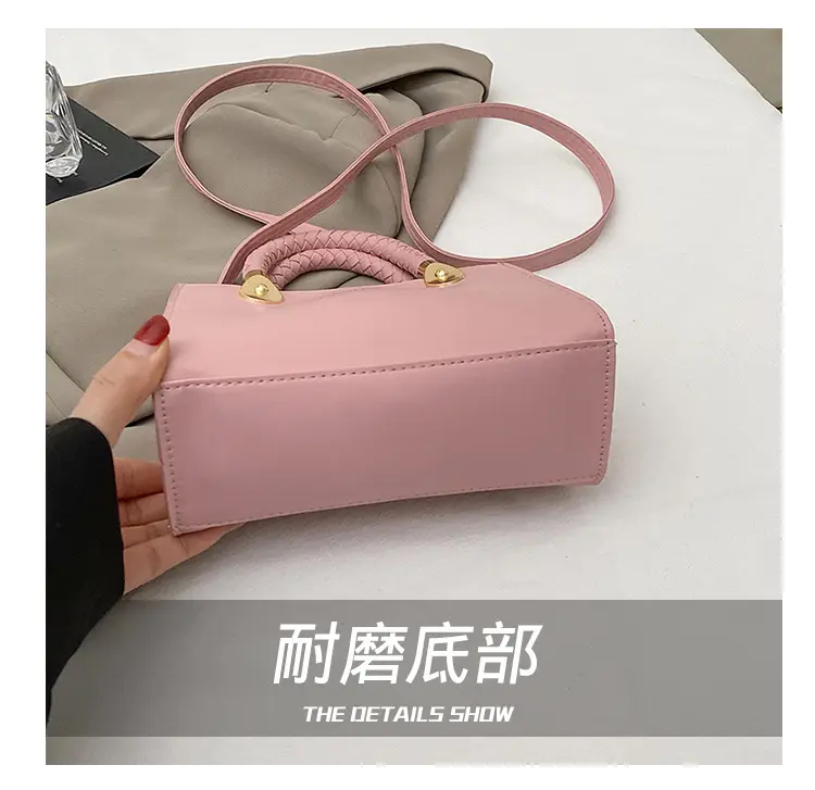 White Texturized Square Handbag with Gold Hardware — feature 6