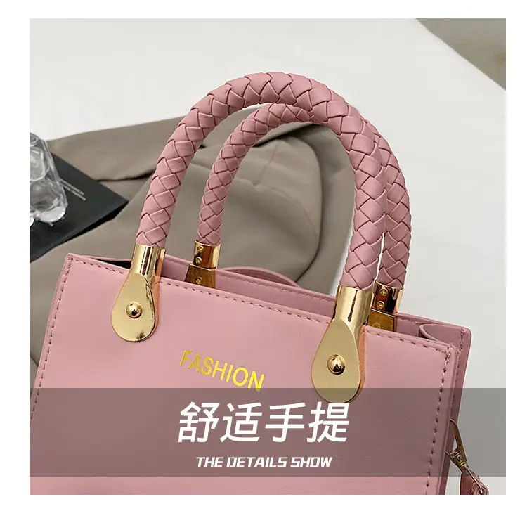 White Texturized Square Handbag with Gold Hardware — feature 8