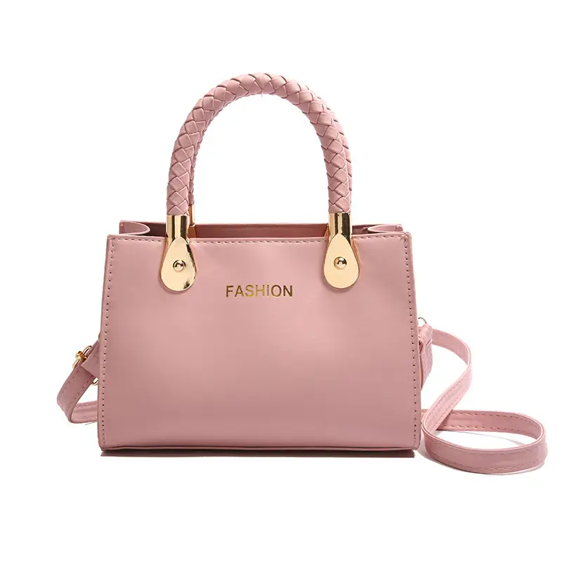 White Texturized Square Handbag with Gold Hardware - Image 2