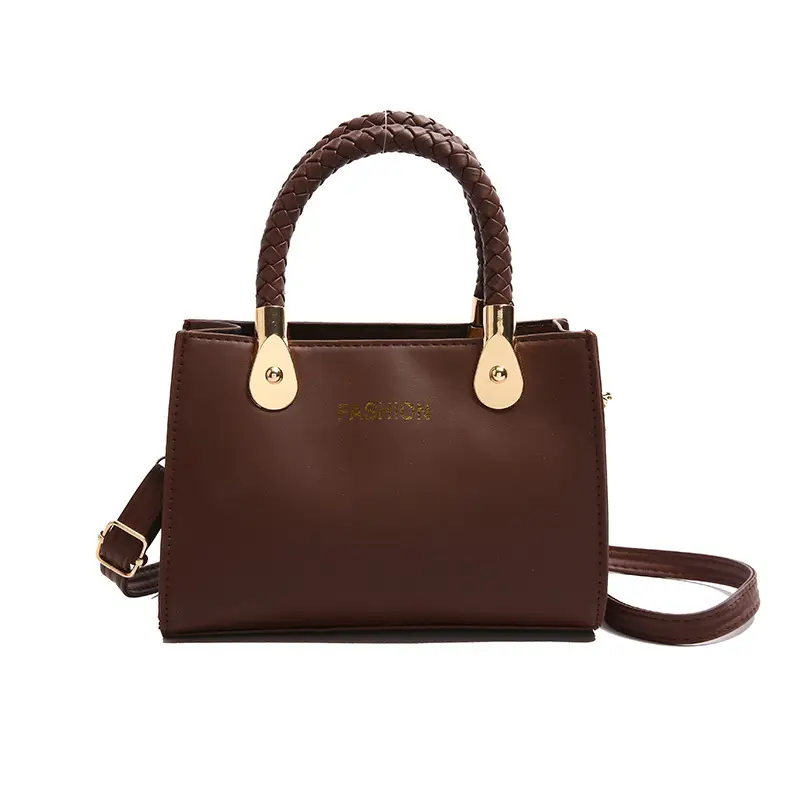 White Texturized Square Handbag with Gold Hardware - Image 3