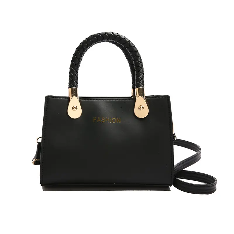 White Texturized Square Handbag with Gold Hardware - Image 4