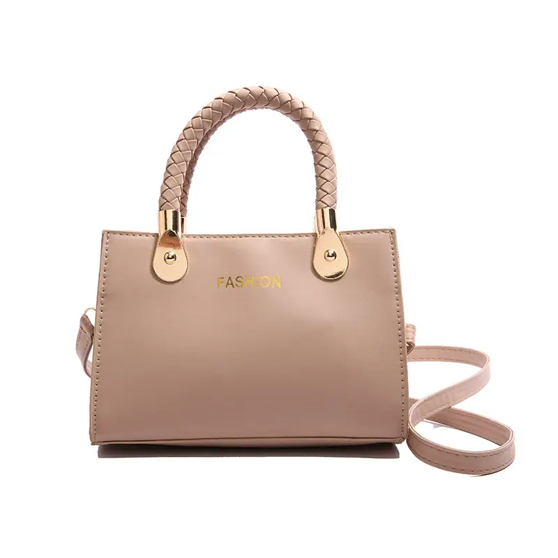 White Texturized Square Handbag with Gold Hardware - Image 5