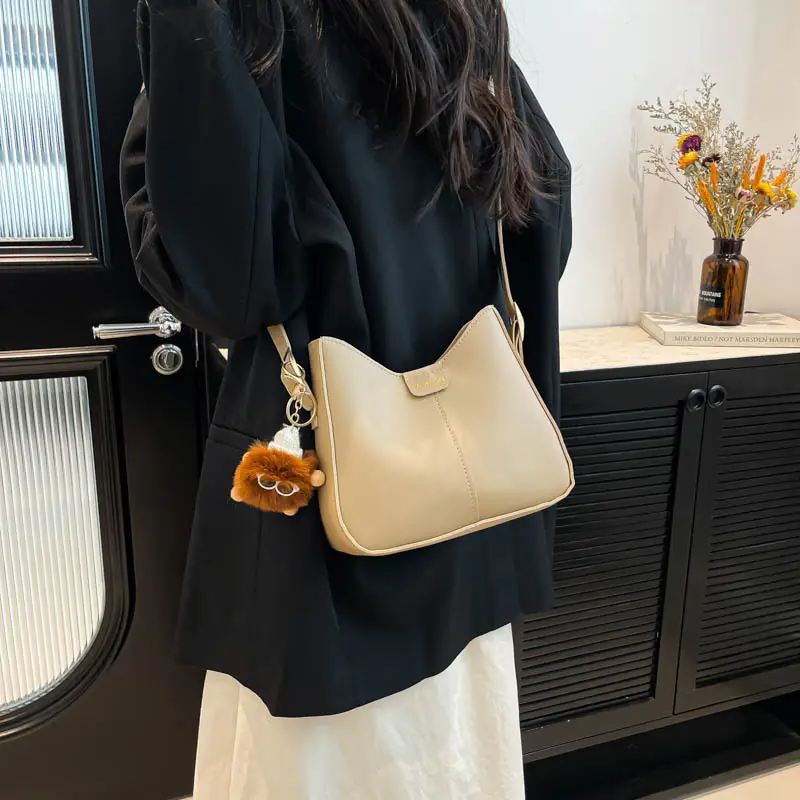 Brown Western Style Crossbody Bag with Pom Pom