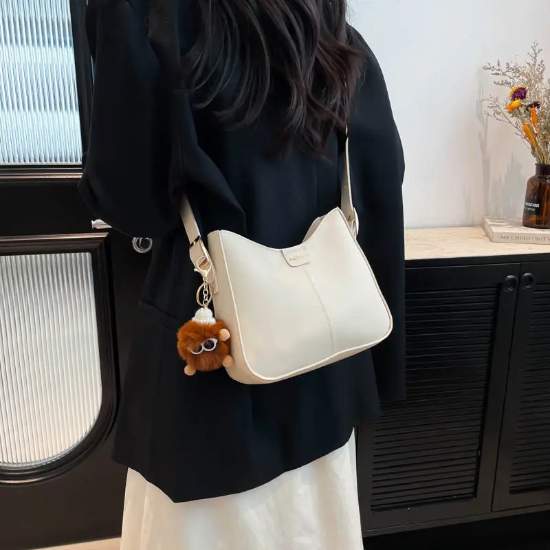 Brown Western Style Crossbody Bag with Pom Pom