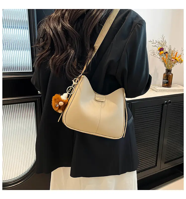 Brown Western Style Crossbody Bag with Pom Pom — feature 11