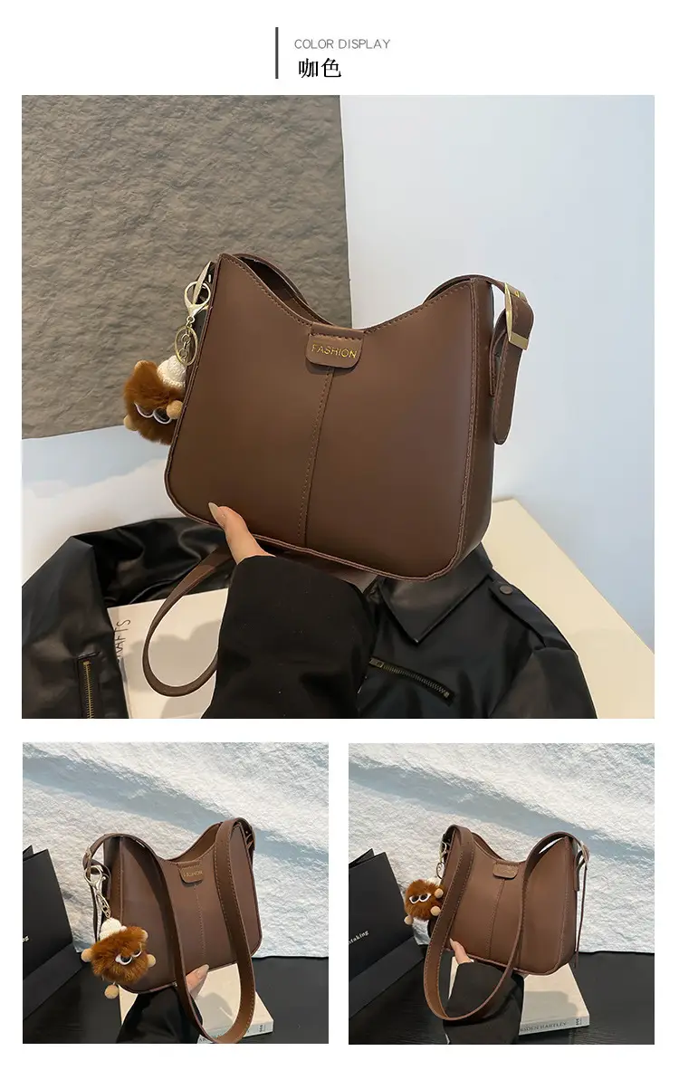 Brown Western Style Crossbody Bag with Pom Pom — feature 21