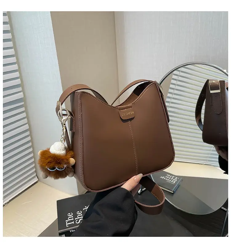 Brown Western Style Crossbody Bag with Pom Pom — feature 23